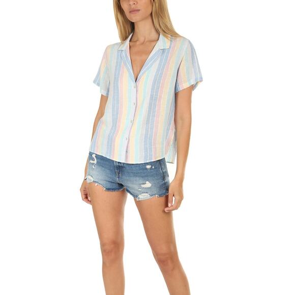 Rails Zuma Jubilee Stripe Linen Blend Short Sleeve Button Up Shirt Size Medium - Picture 1 of 10